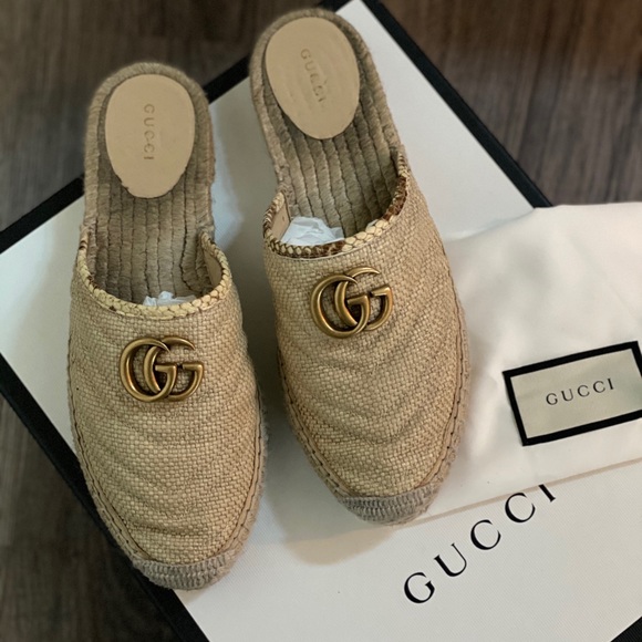 Gucci | Shoes | Authentic Gucci Gg Raffia Slip On Espadrille Mules | Poshmark